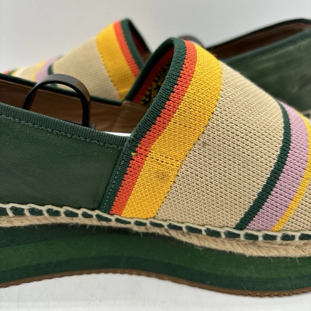 Tory‎ Burch Daisy Espadrille Slip On Sneakers Women's 10 M Knit Striped Green